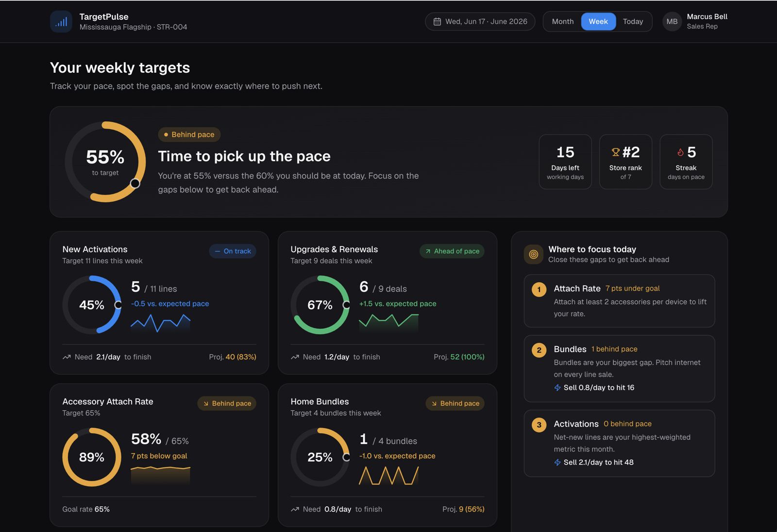 TargetPulse weekly targets dashboard